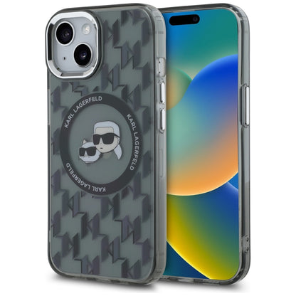 Etui MagSafe dla Apple iPhone 15, Karl Lagerfeld, IML Monogram Karl & Choupette's Heads, Czarne