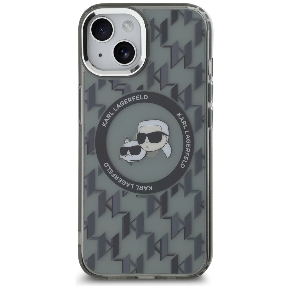 Etui MagSafe dla Apple iPhone 15, Karl Lagerfeld, IML Monogram Karl & Choupette's Heads, Czarne