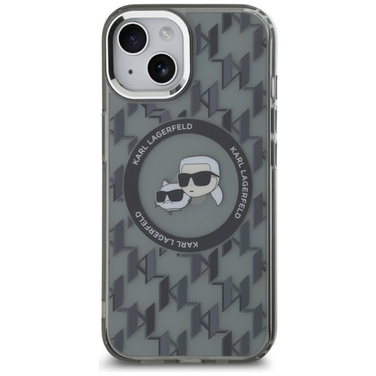 Etui MagSafe dla Apple iPhone 15, Karl Lagerfeld, IML Monogram Karl & Choupette's Heads, Czarne