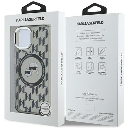 Etui MagSafe dla Apple iPhone 15, Karl Lagerfeld, IML Monogram Karl & Choupette's Heads, Czarne