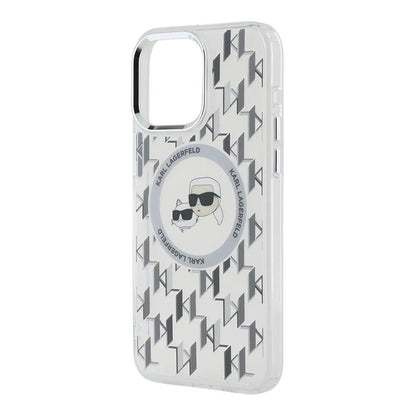 MagSafe Case for Apple iPhone 15, Karl Lagerfeld, IML Monogram Karl & Choupette's Heads, Transparent