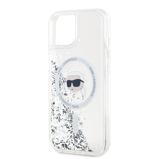 Etui MagSafe dla Apple iPhone 15, Karl Lagerfeld, Liquid Glitter Karl's Head, Przezroczyste