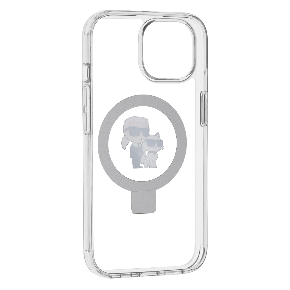 Etui MagSafe dla Apple iPhone 15, Karl Lagerfeld, Ring Stand Karl & Choupette, Białe