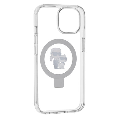 Etui MagSafe dla Apple iPhone 15, Karl Lagerfeld, Ring Stand Karl & Choupette, Białe