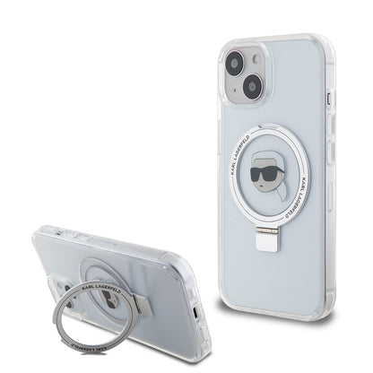 Etui MagSafe dla Apple iPhone 15, Karl Lagerfeld, Ring Stand Karl's Head, Białe