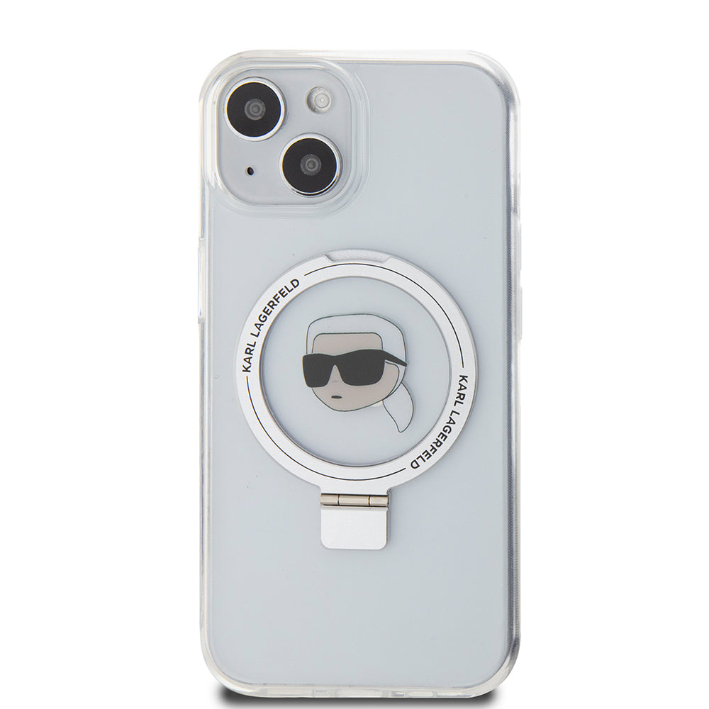 Etui MagSafe dla Apple iPhone 15, Karl Lagerfeld, Ring Stand Karl's Head, Białe