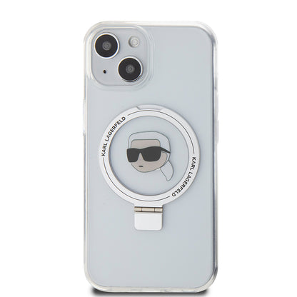 Etui MagSafe dla Apple iPhone 15, Karl Lagerfeld, Ring Stand Karl's Head, Białe