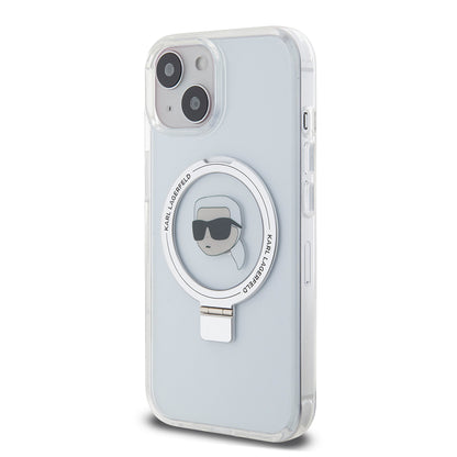 Etui MagSafe dla Apple iPhone 15, Karl Lagerfeld, Ring Stand Karl's Head, Białe