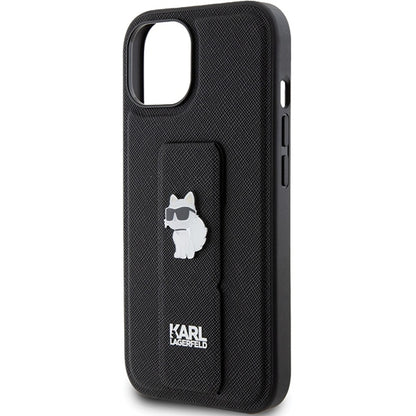 Etui MagSafe dla Apple iPhone 15, Karl Lagerfeld, Saffiano Gripstand Choupette, Czarne