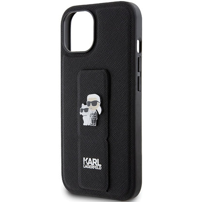 Etui MagSafe dla Apple iPhone 15, Karl Lagerfeld, Saffiano Gripstand Karl & Choupette, Czarne