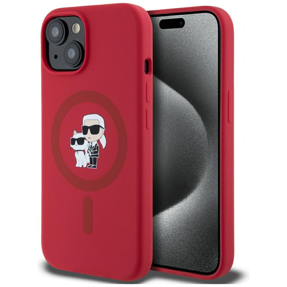 Etui MagSafe dla Apple iPhone 15, Karl Lagerfeld, Silikonowe Karl & Choupette, Różowe