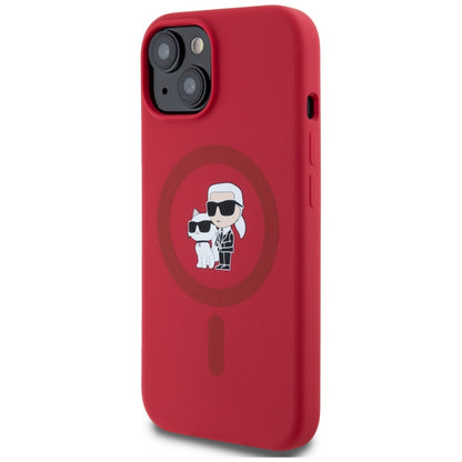 Etui MagSafe dla Apple iPhone 15, Karl Lagerfeld, Silikonowe Karl & Choupette, Różowe
