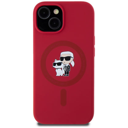 Etui MagSafe dla Apple iPhone 15, Karl Lagerfeld, Silikonowe Karl & Choupette, Różowe