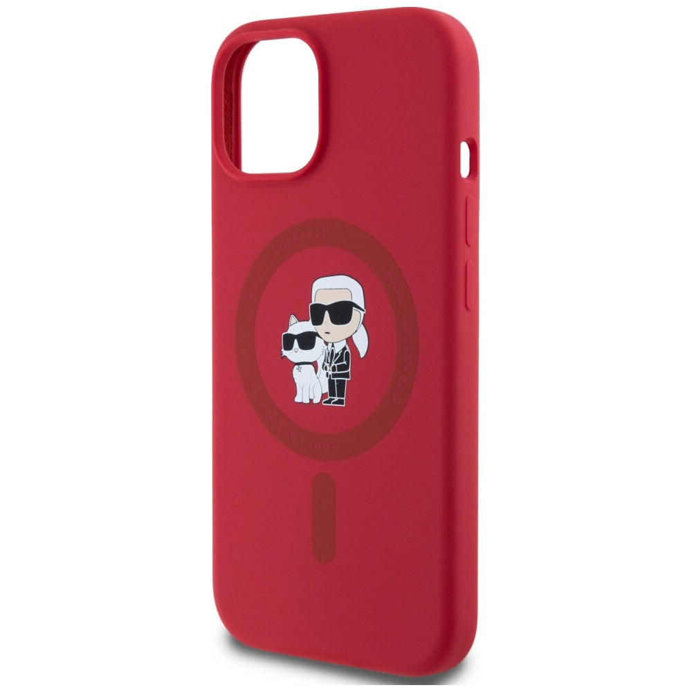 Etui MagSafe dla Apple iPhone 15, Karl Lagerfeld, Silikonowe Karl & Choupette, Różowe