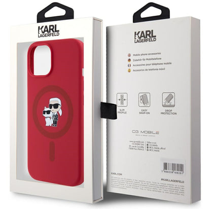 Etui MagSafe dla Apple iPhone 15, Karl Lagerfeld, Silikonowe Karl & Choupette, Różowe