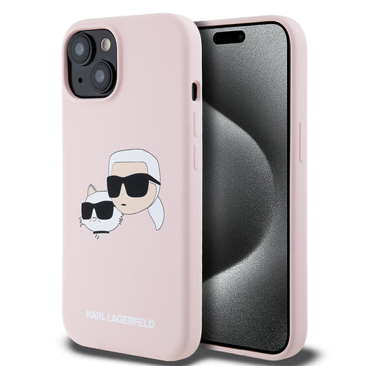 Etui MagSafe dla Apple iPhone 15, Karl Lagerfeld, Silikonowe Głowy Karla i Choupette, Różowy