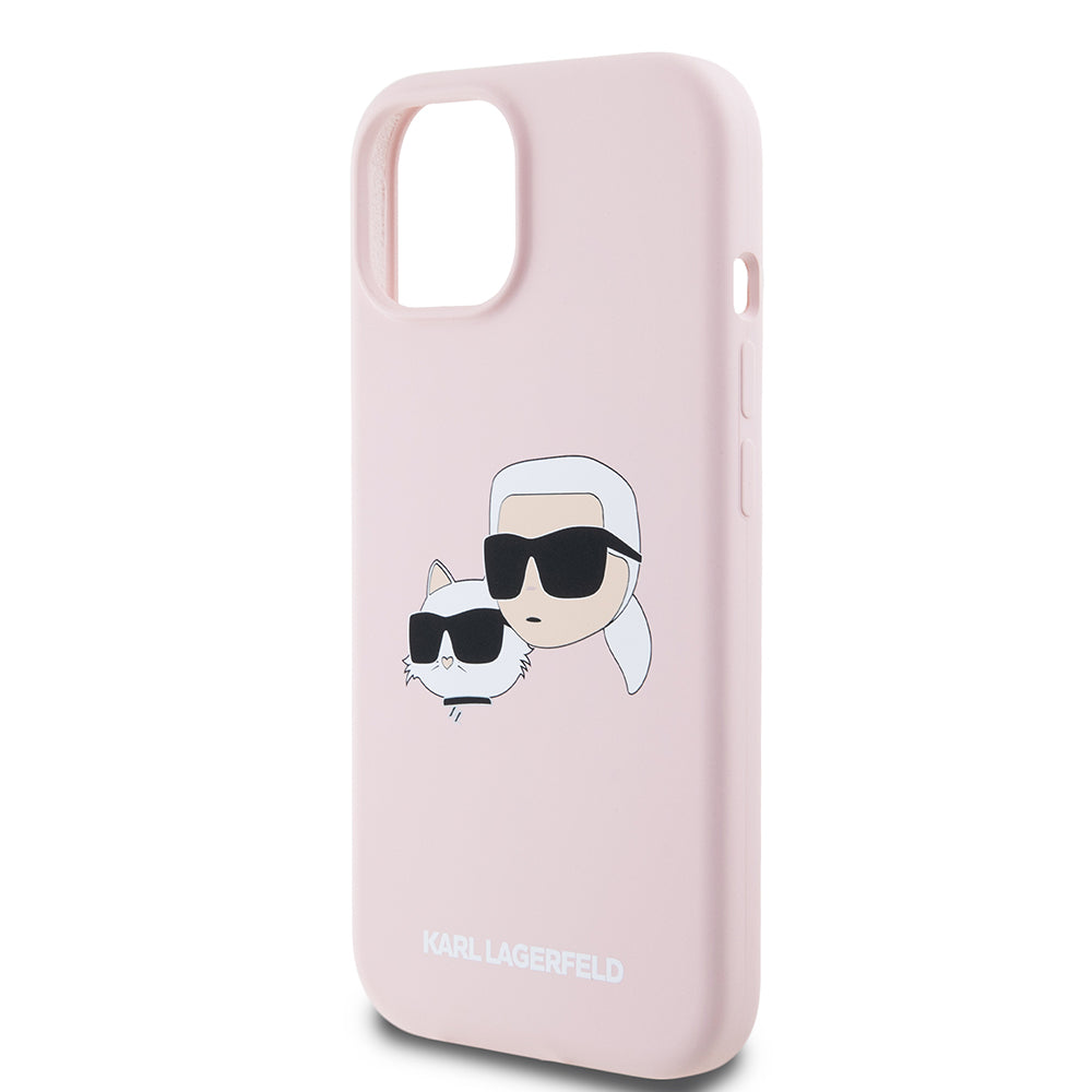 MagSafe Case for Apple iPhone 15, Karl Lagerfeld, Silicone Karl & Choupette's Heads, Pink