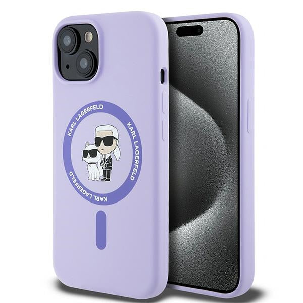 Etui MagSafe dla Apple iPhone 15, Karl Lagerfeld, Silicone Ring Karl & Choupette, Fioletowy
