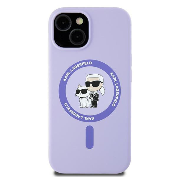 Etui MagSafe dla Apple iPhone 15, Karl Lagerfeld, Silicone Ring Karl & Choupette, Fioletowy