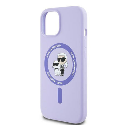 Etui MagSafe dla Apple iPhone 15, Karl Lagerfeld, Silicone Ring Karl & Choupette, Fioletowy