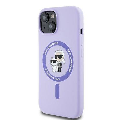 Etui MagSafe dla Apple iPhone 15, Karl Lagerfeld, Silicone Ring Karl & Choupette, Fioletowy