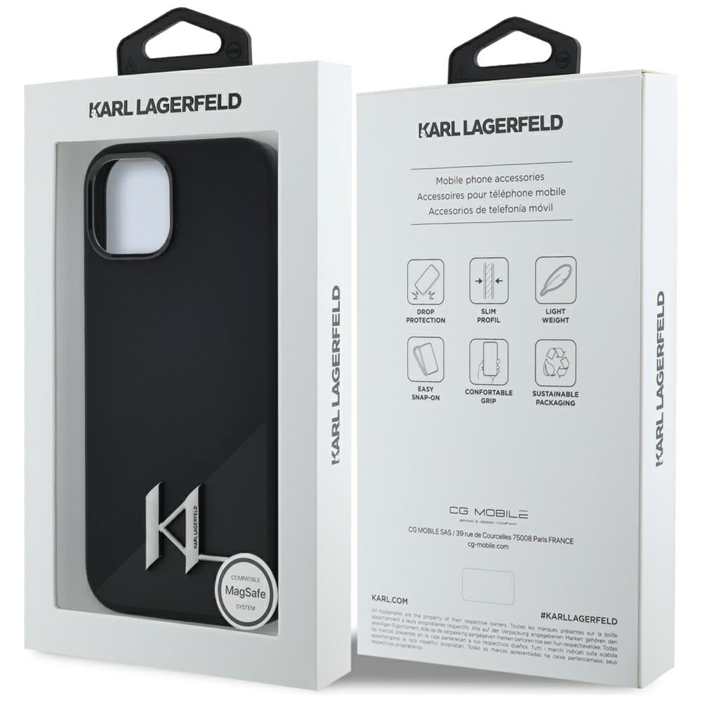Etui MagSafe dla Apple iPhone 15, Karl Lagerfeld, Silicone Shadow Metal Initial, Czarne