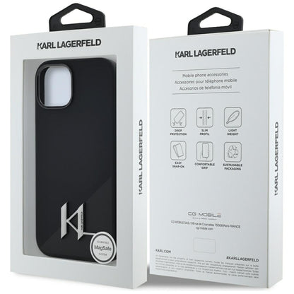 Etui MagSafe dla Apple iPhone 15, Karl Lagerfeld, Silicone Shadow Metal Initial, Czarne