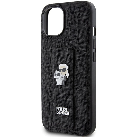Etui MagSafe dla Apple iPhone 15 Plus / 14 Plus, Karl Lagerfeld, Saffiano Gripstand Karl & Choupette, Czarne