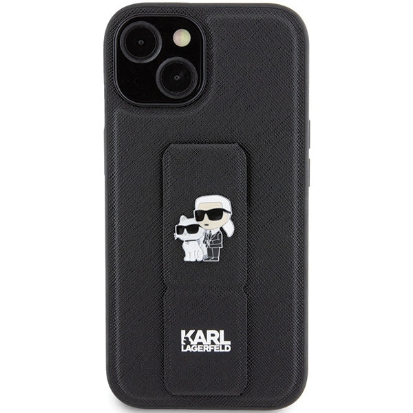 Etui MagSafe dla Apple iPhone 15 Plus / 14 Plus, Karl Lagerfeld, Saffiano Gripstand Karl & Choupette, Czarne
