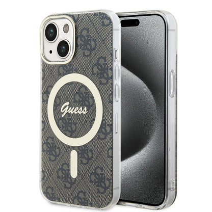 Etui MagSafe dla Apple iPhone 15 Plus, Guess, IML 4G, Brązowy
