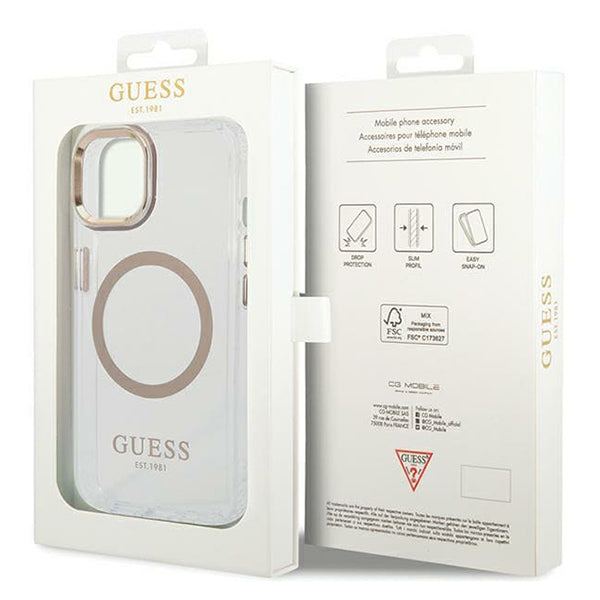 Etui MagSafe dla Apple iPhone 15 Plus, Guess, Metal Outline, Złote