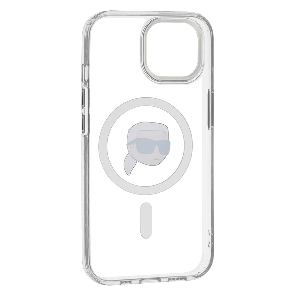 Etui MagSafe dla Apple iPhone 15 Plus, Karl Lagerfeld, IML Metal Karl's Head, Białe