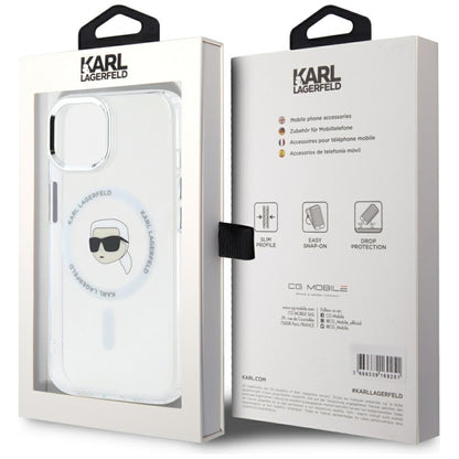 Etui MagSafe dla Apple iPhone 15 Plus, Karl Lagerfeld, IML Metal Karl's Head, Białe