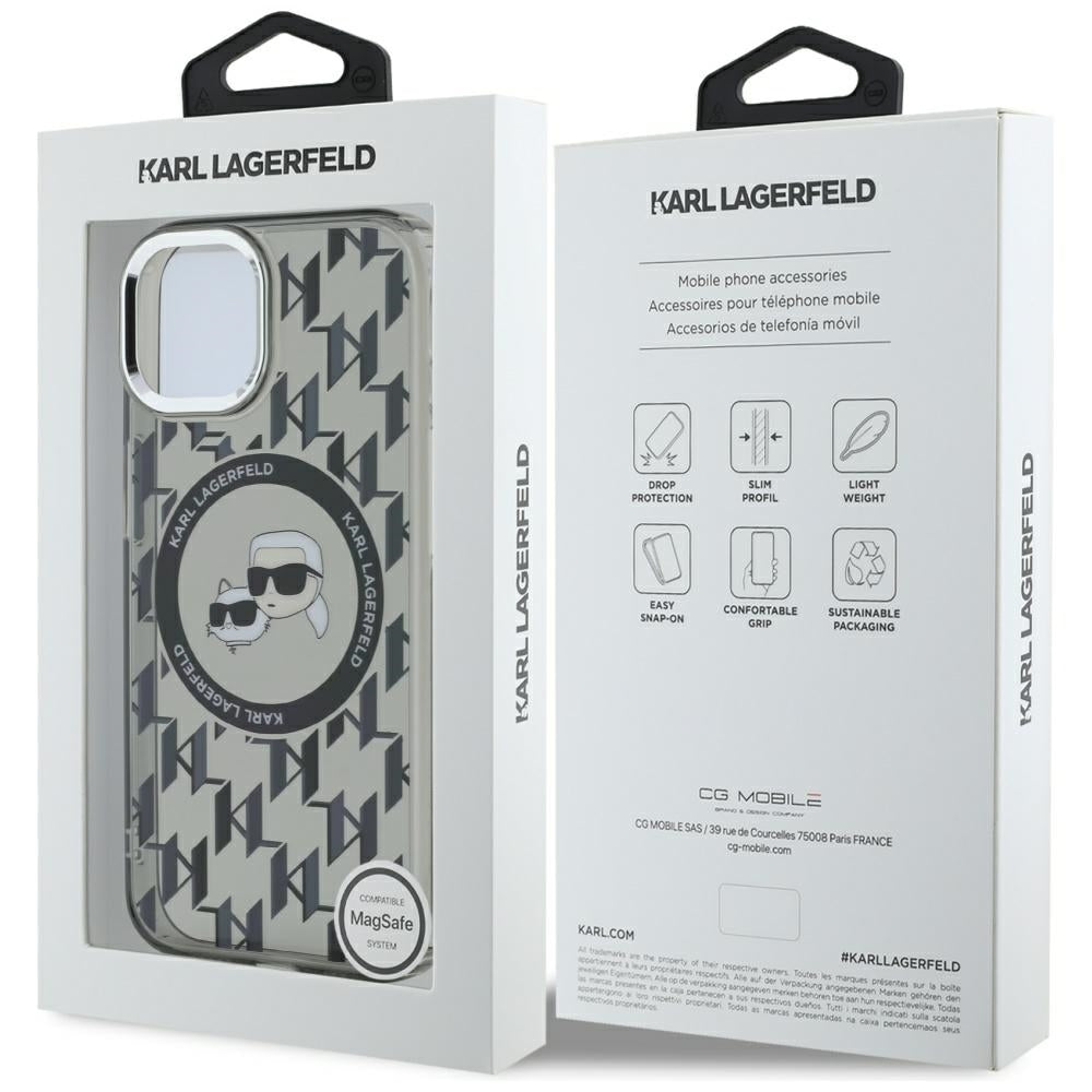 Etui MagSafe dla Apple iPhone 15 Plus, Karl Lagerfeld, IML Monogram Karl & Choupette's Heads, Czarne