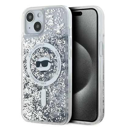 Etui MagSafe dla Apple iPhone 15 Plus, Karl Lagerfeld, Liquid Glitter Choupette's Head, Przezroczyste