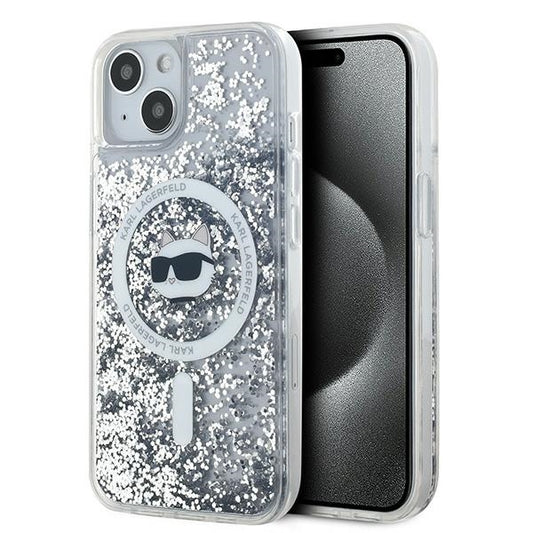 MagSafe Case for Apple iPhone 15 Plus, Karl Lagerfeld, Liquid Glitter Choupette's Head, Transparent