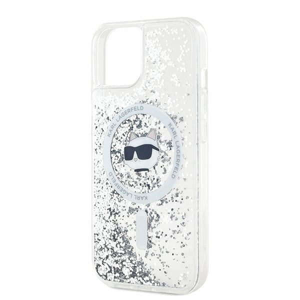 Etui MagSafe dla Apple iPhone 15 Plus, Karl Lagerfeld, Liquid Glitter Choupette's Head, Przezroczyste
