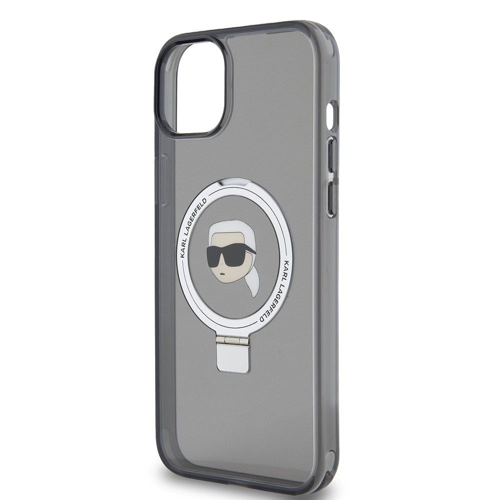 Etui MagSafe dla Apple iPhone 15 Plus, Karl Lagerfeld, Ring Stand Karl's Head, Czarne