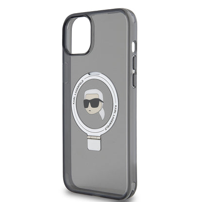 Etui MagSafe dla Apple iPhone 15 Plus, Karl Lagerfeld, Ring Stand Karl's Head, Czarne