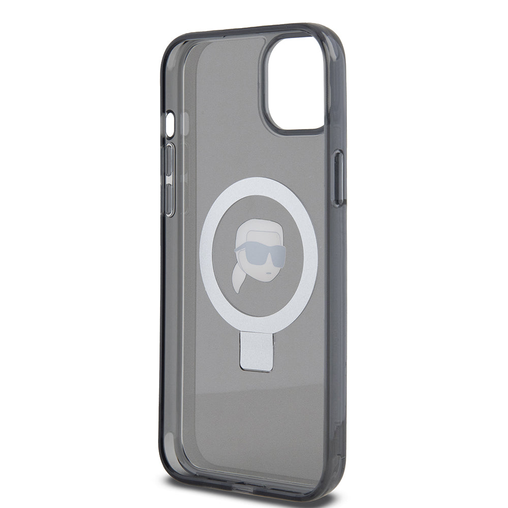 Etui MagSafe dla Apple iPhone 15 Plus, Karl Lagerfeld, Ring Stand Karl's Head, Czarne