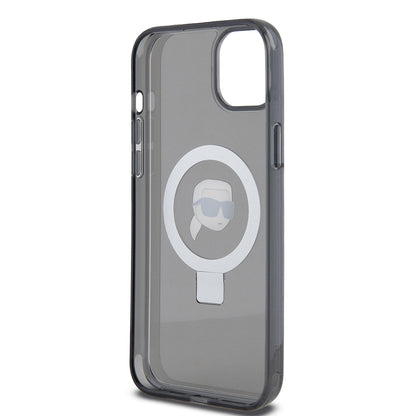 Etui MagSafe dla Apple iPhone 15 Plus, Karl Lagerfeld, Ring Stand Karl's Head, Czarne