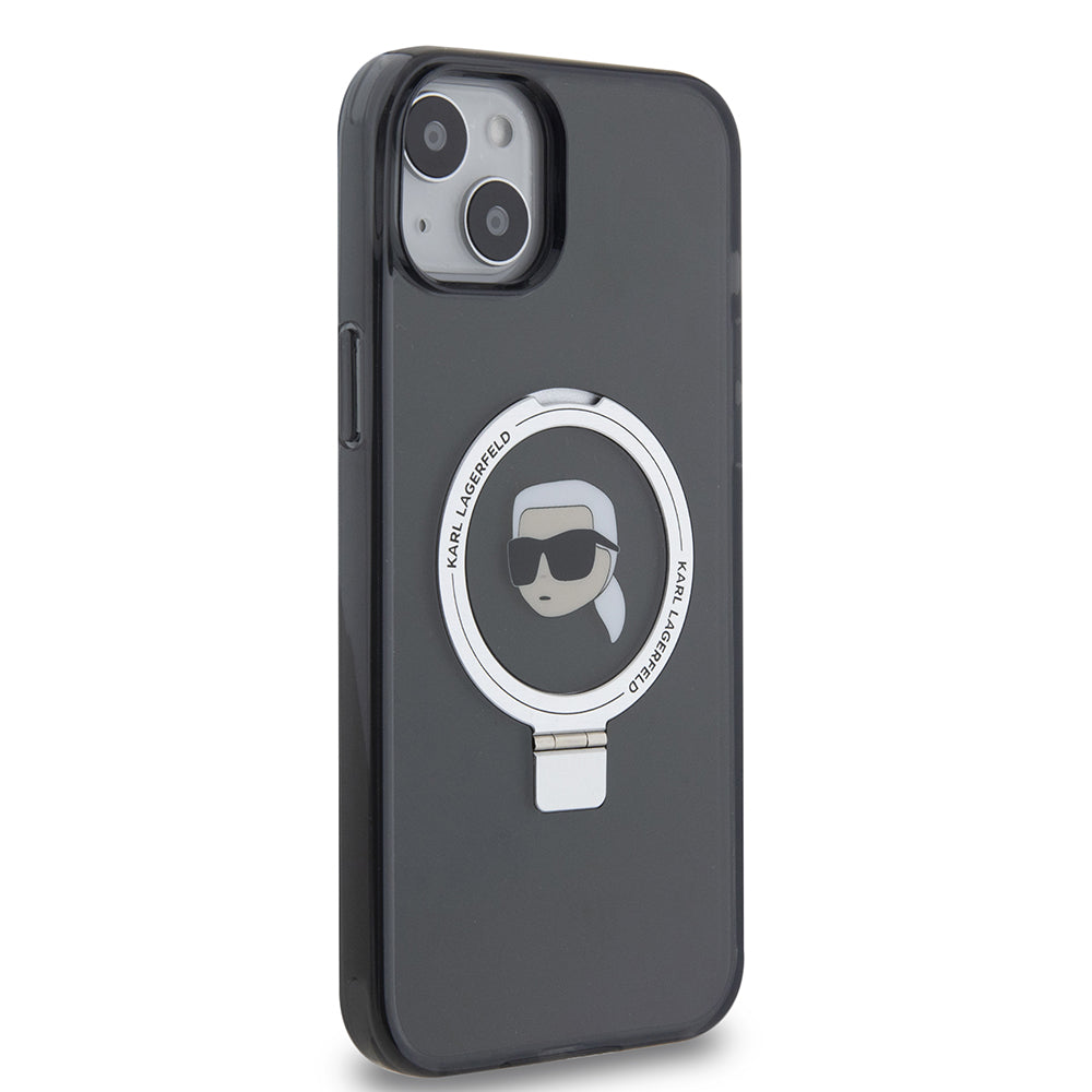 Etui MagSafe dla Apple iPhone 15 Plus, Karl Lagerfeld, Ring Stand Karl's Head, Czarne