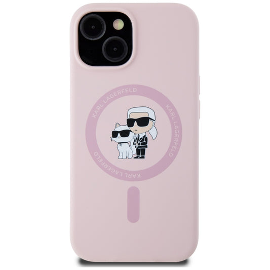 MagSafe Case for Apple iPhone 15 Plus, Karl Lagerfeld, Karl & Choupette Silicone, Pink