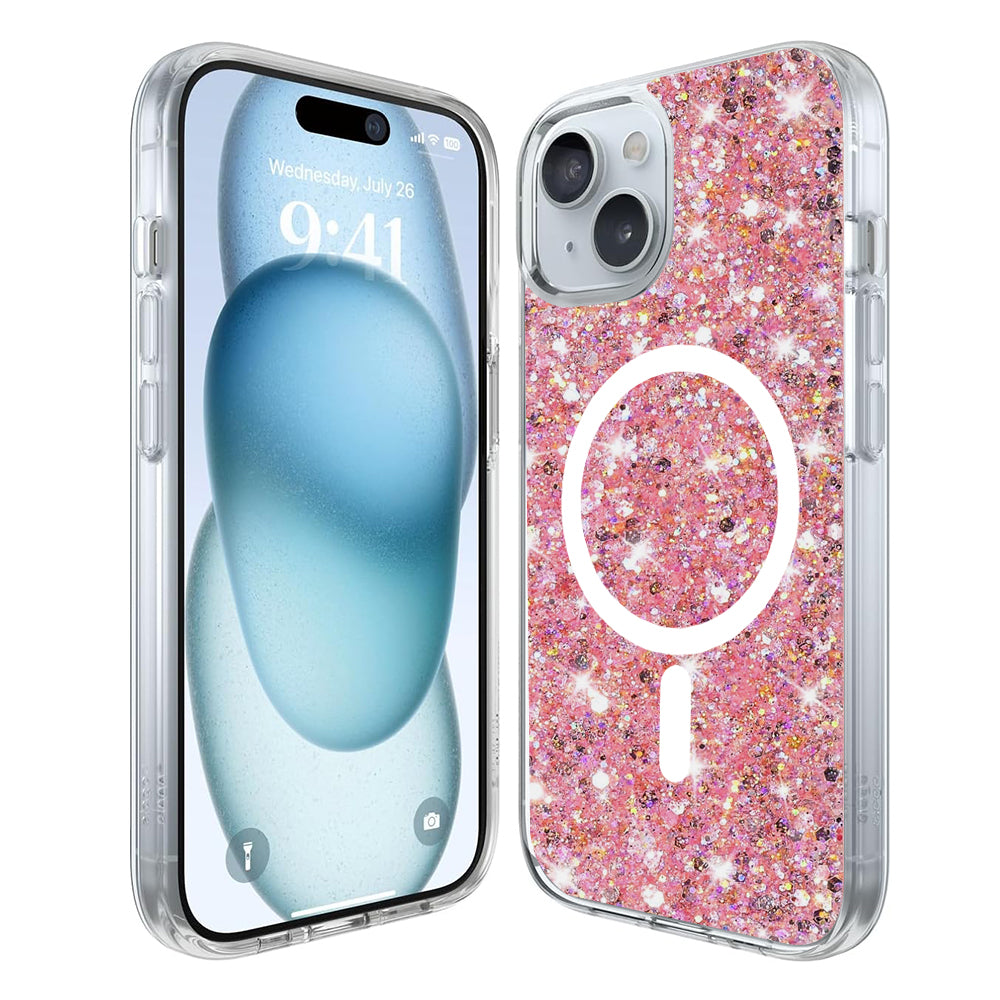 Etui MagSafe do Apple iPhone 15 Plus, Techsuit, Sparkly Glitter, Magenta