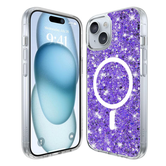 Etui MagSafe do Apple iPhone 15 Plus, Techsuit, Sparkly Glitter, Fioletowe
