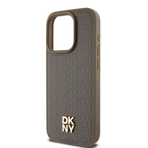 Etui MagSafe dla Apple iPhone 15 Pro, DKNY, Monogram Pattern Metal Logo, Brązowy
