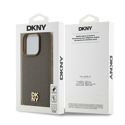 Etui MagSafe dla Apple iPhone 15 Pro, DKNY, Monogram Pattern Metal Logo, Brązowy