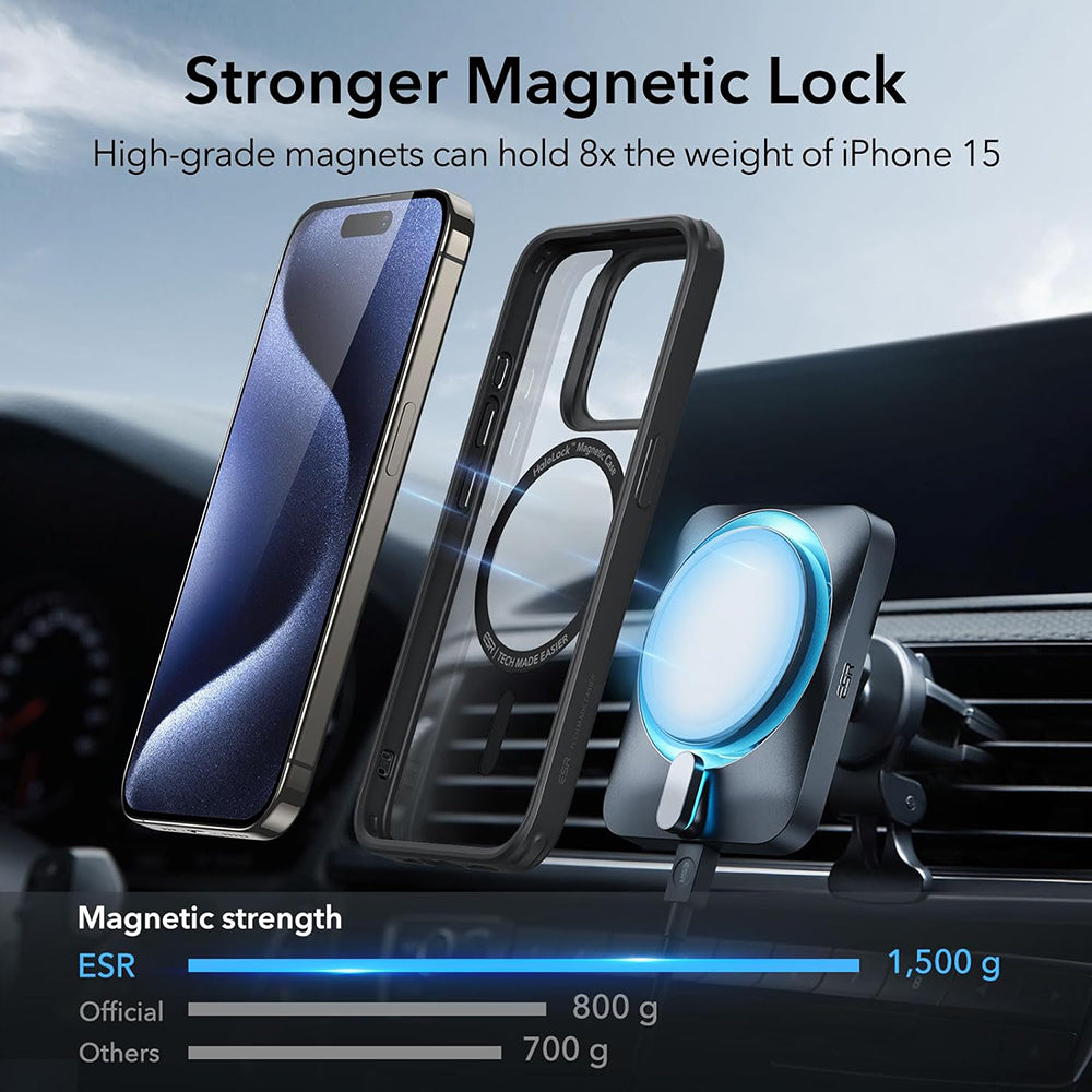 MagSafe Case for Apple iPhone 15 Pro, ESR, Classic Hybrid, Transparent Black
