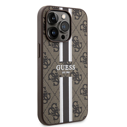 Etui MagSafe dla Apple iPhone 15 Pro, Guess, 4G Printed Stripes, Brązowy