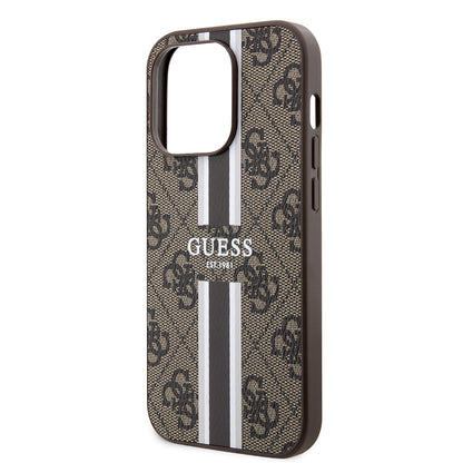 Etui MagSafe dla Apple iPhone 15 Pro, Guess, 4G Printed Stripes, Brązowy
